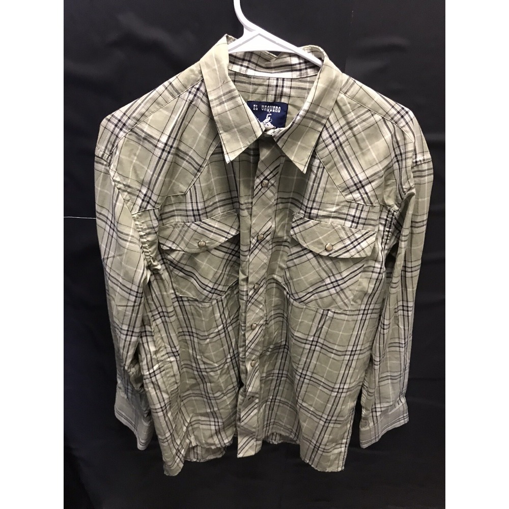 Vintage Vaquero Men's Size L Pearl Snap Western Shirt Green Checkered